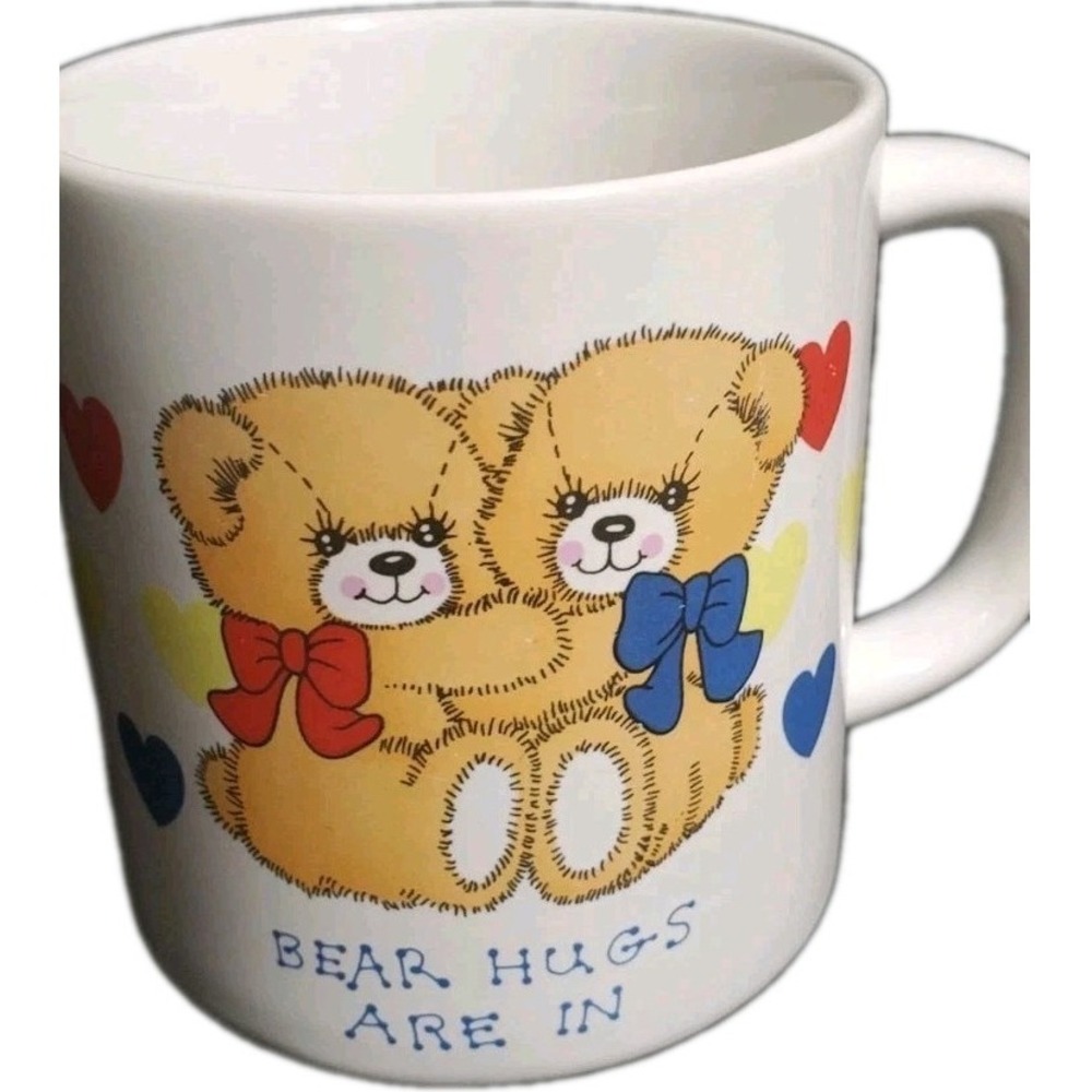 Vintage Norcrest Hugging Teddy‎ BEAR HUGS ARE IN Coffee Mug With Hearts